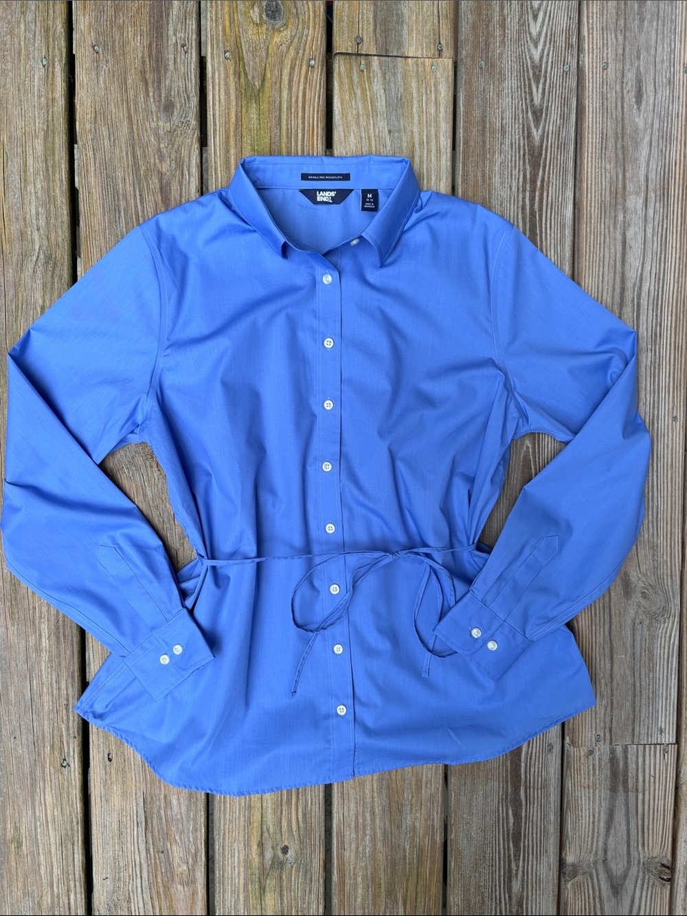LANDS END | Blue Belted Button-Down Preppy Smart Casual Chic Tunic Top | Size M